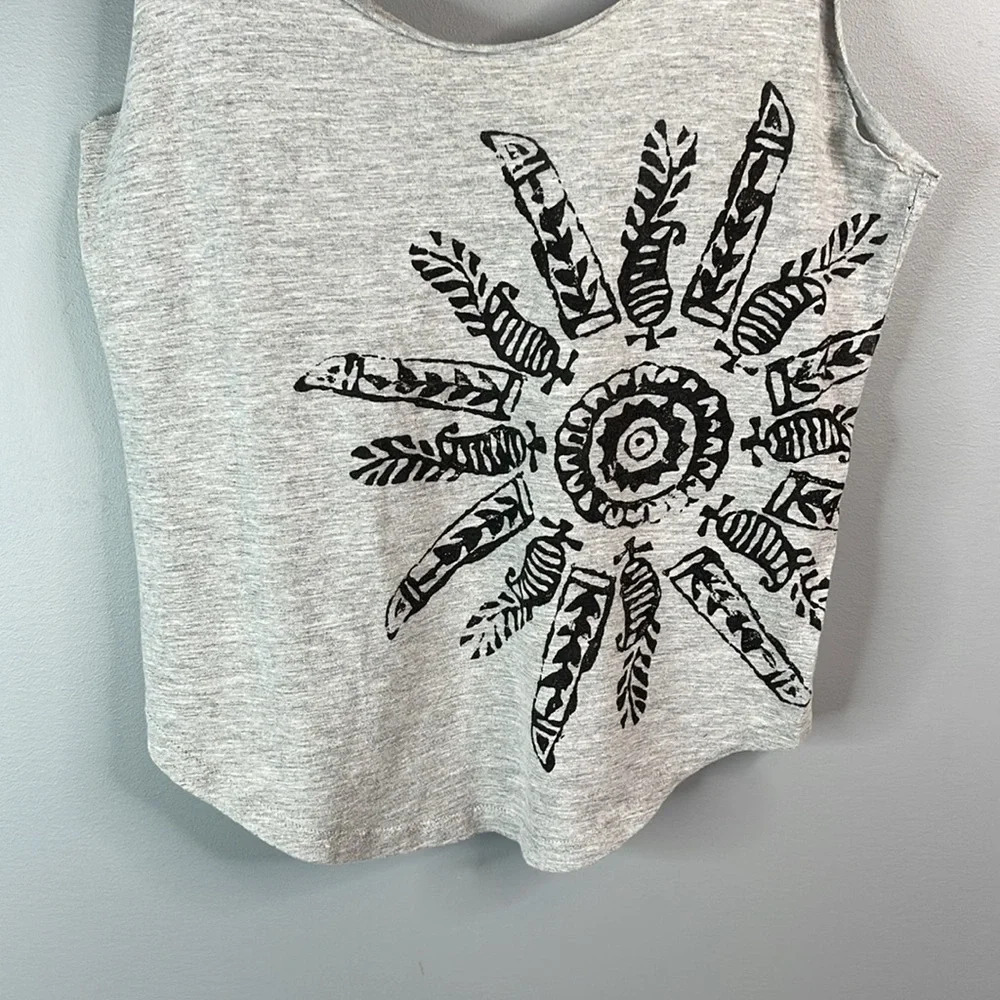 ROXY Graphic Print Tank Top Grey Dreamcatcher Raw Trim Boho Beach S - Picture 6 of 10